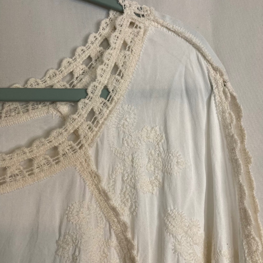 White Boho Lace Embroidered Bell Sleeve Blouse Top Democracy L Fairycore Prairie - Picture 7 of 12